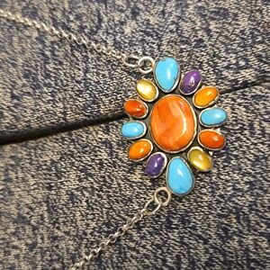 Turquoise and Sterling Silver Flower Necklace